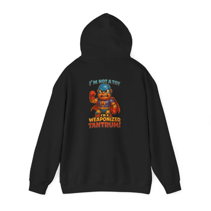 Weaponized Tantrum Hoodie — Funny Superhero Cat Graphic Sweatshirt