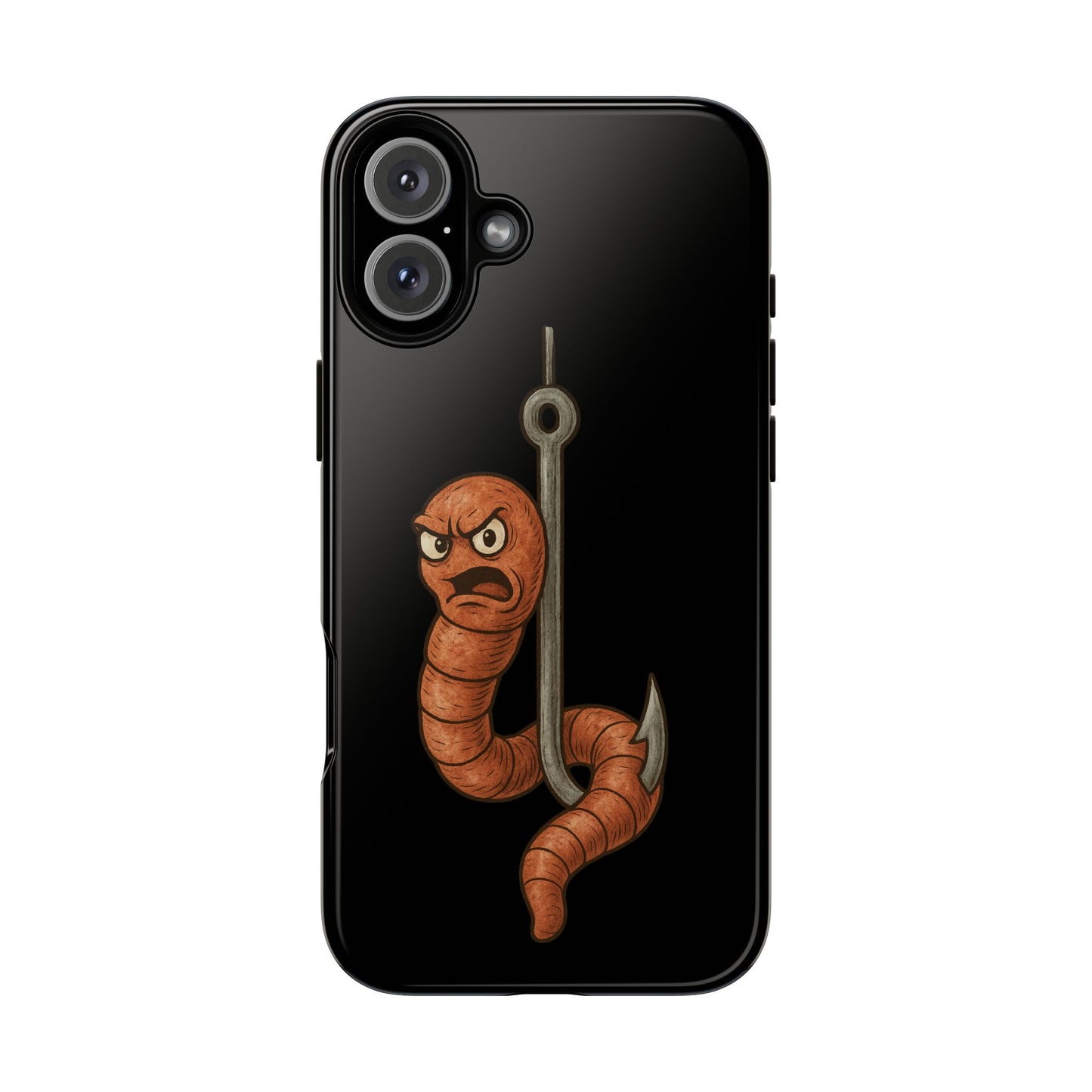 Angry Worm on Hook Phone Case – Funny Fishing Humor Protective Cover