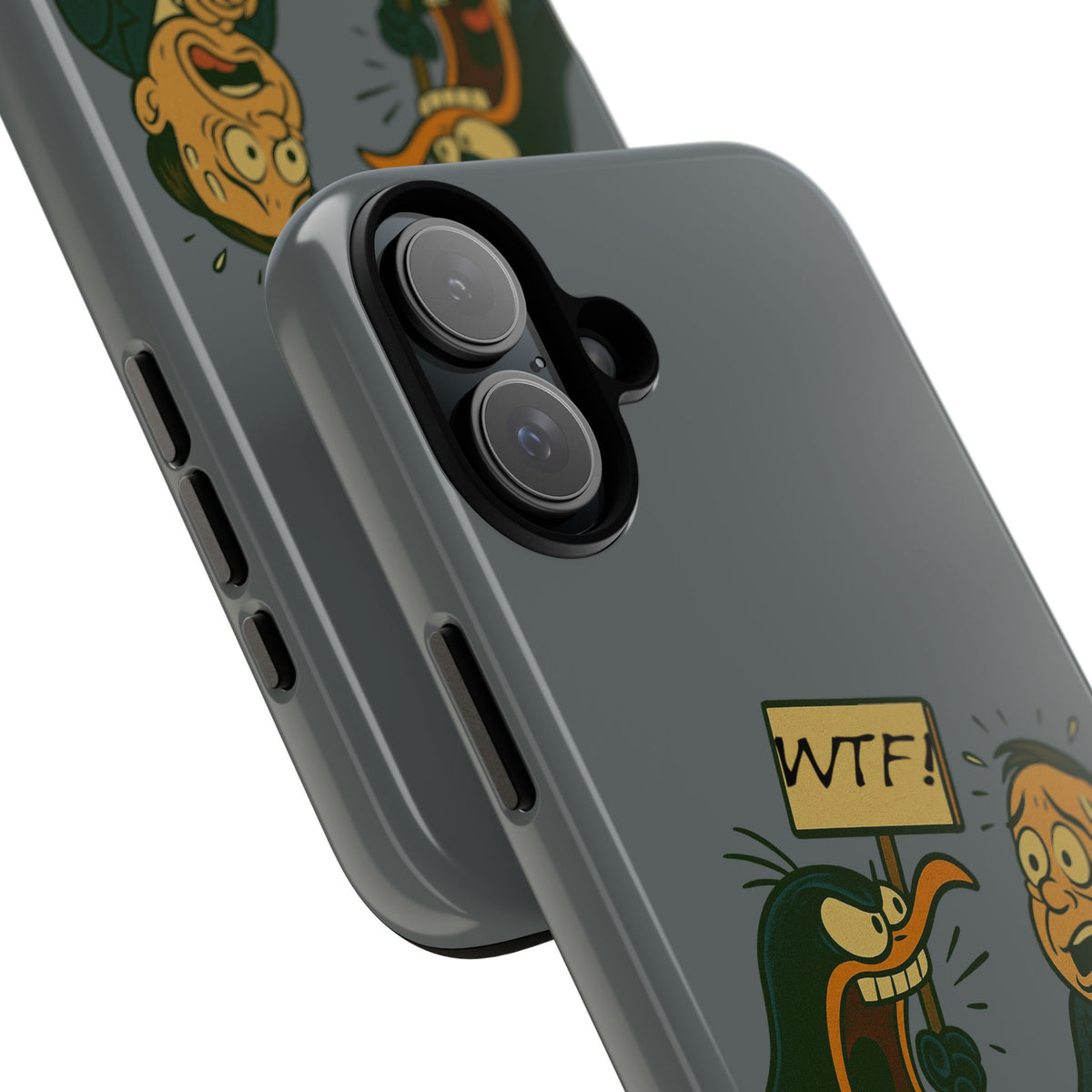 Phone Case - Cartoon Penguin Yelling 'WTF' at Shocked Man, Funny Protective iPhone Cover