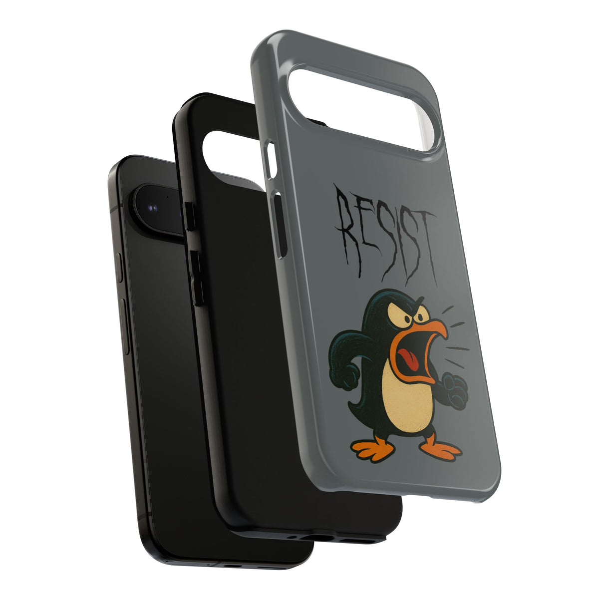 Resist Angry Penguin Phone Case — Protective iPhone Case with Bold Cartoon Design