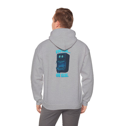 Retro Fridge Cabinet Hoodie — 'Stay in Line or Else' Graphic Pullover