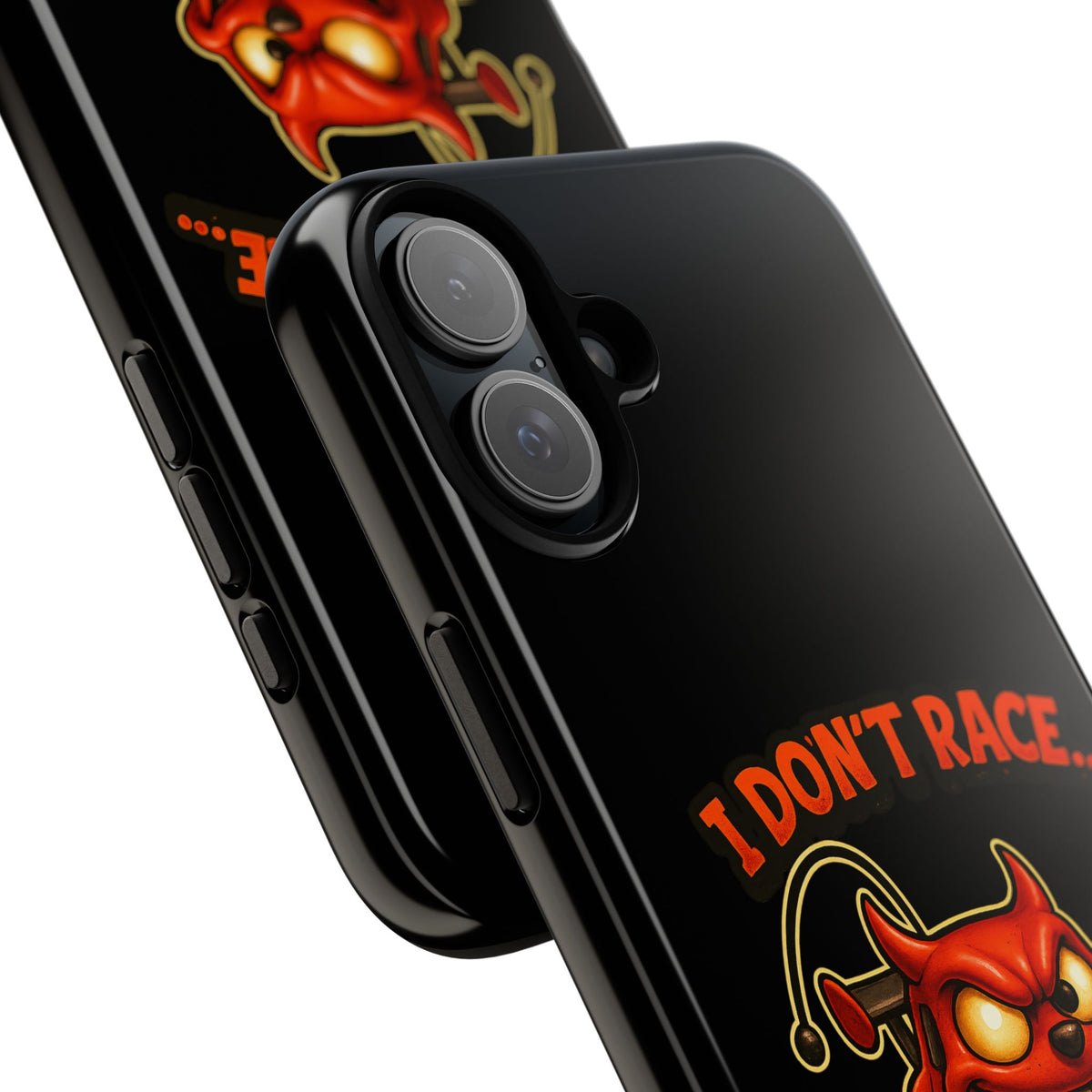 I Don't Race I Chase Phone Case — Cartoon Demon Hot Rod Design