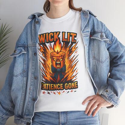 Wick Lit Candle Head, T-Shirt | Patience Gone, Flaming Candle Graphic