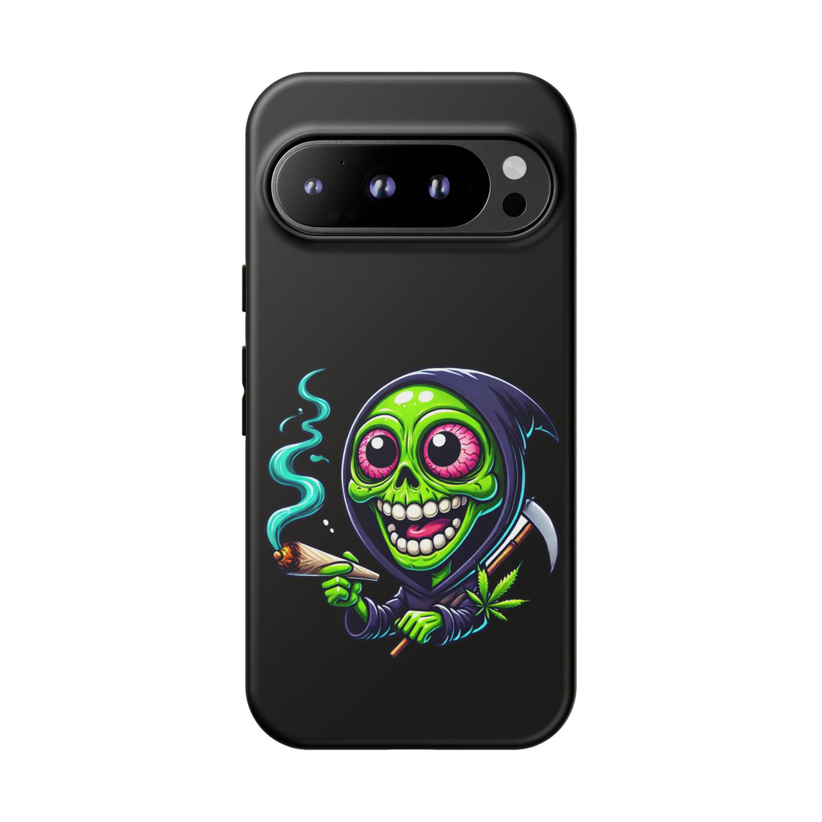 Grinning Stoner Grim Reaper Phone Case – Cannabis Skull iPhone Cover