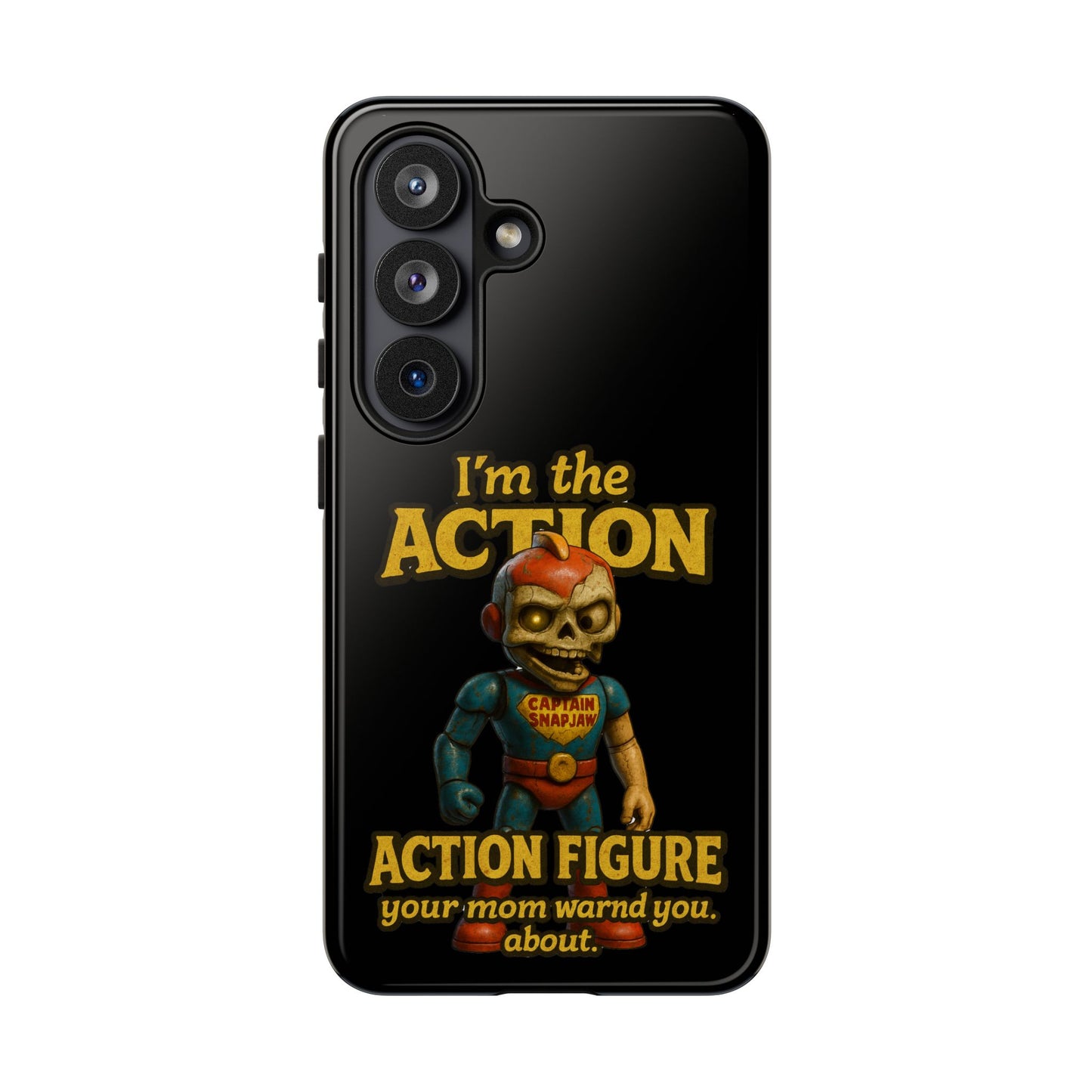Action Figure Phone Case — "I'm the Action" Retro Skull Toy Design