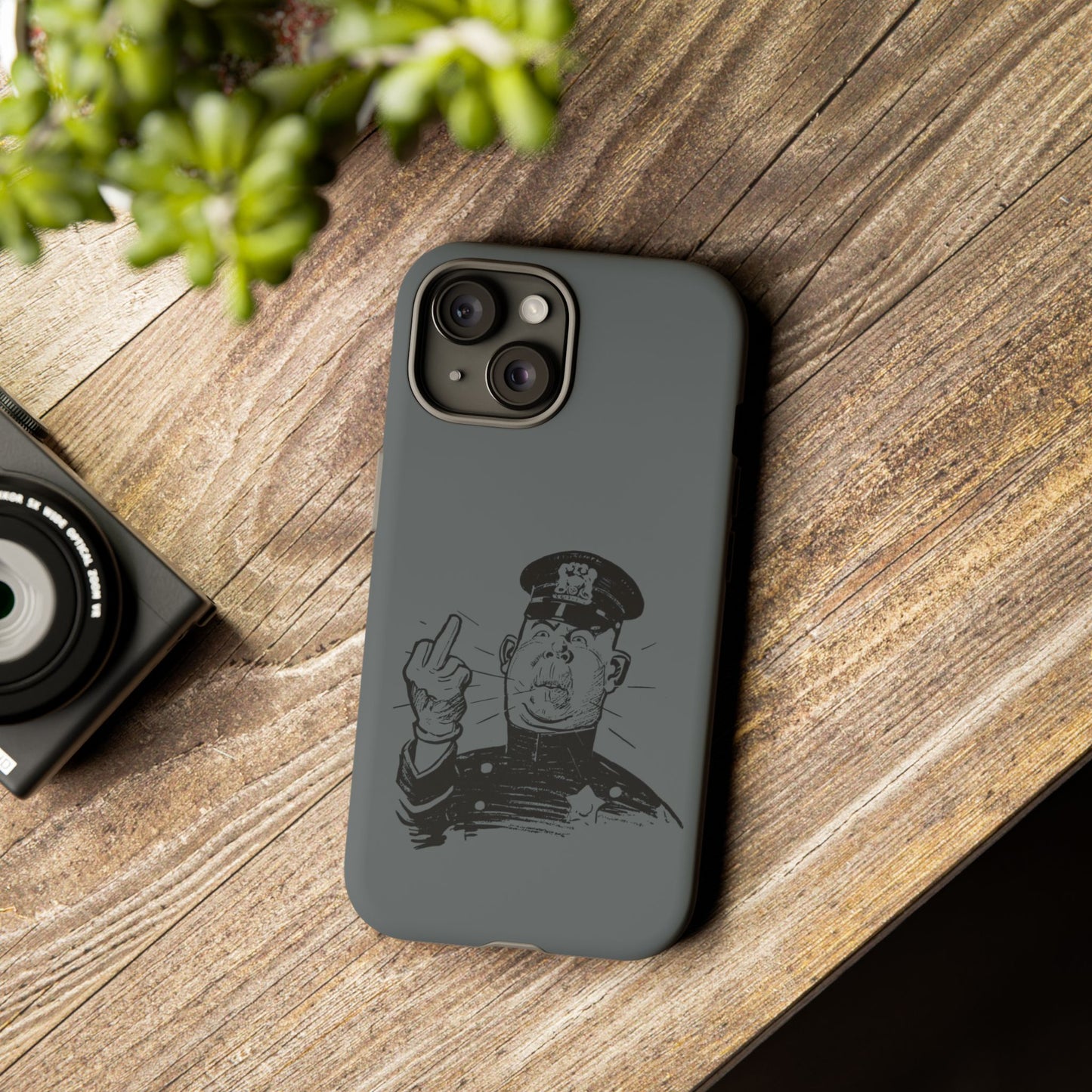 Vintage Cop Middle Finger Phone Case — Edgy Retro iPhone Protective Cover