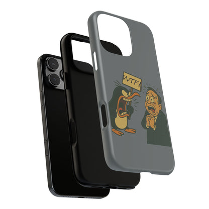 Phone Case - Cartoon Penguin Yelling 'WTF' at Shocked Man, Funny Protective iPhone Cover