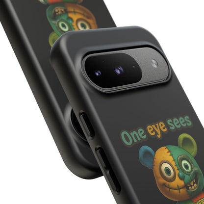 Phone Case — 'One Eye Sees, The Other Sees Your Browser History' Patchwork Bear Design
