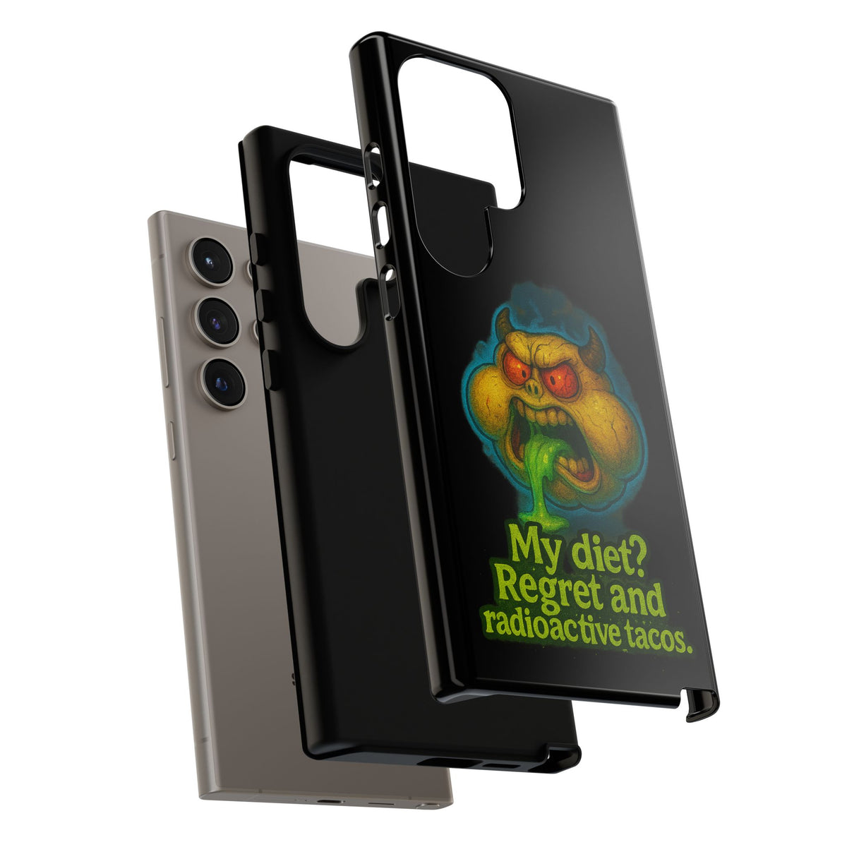 My Diet? Regret & Radioactive Tacos Phone Case — Funny Retro Monster Protective Cover