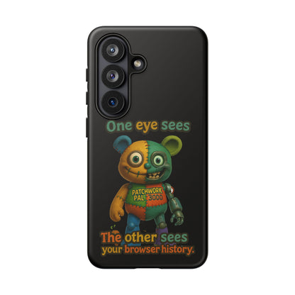 Phone Case — 'One Eye Sees, The Other Sees Your Browser History' Patchwork Bear Design