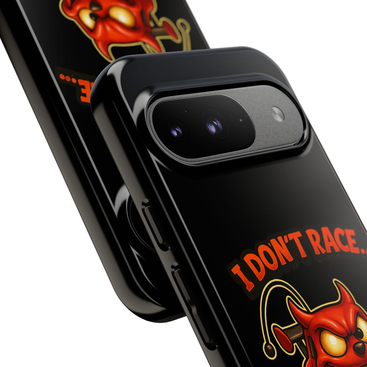 I Don't Race I Chase Phone Case — Cartoon Demon Hot Rod Design