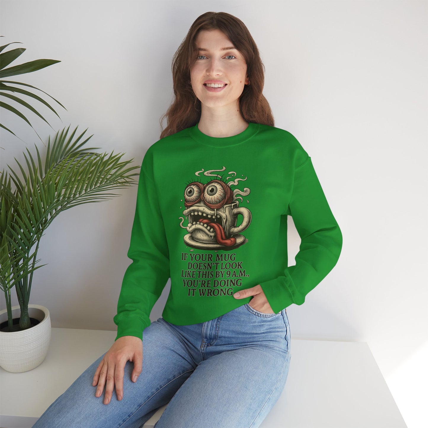9 A.M. Coffee Mug Face Crewneck Sweatshirt