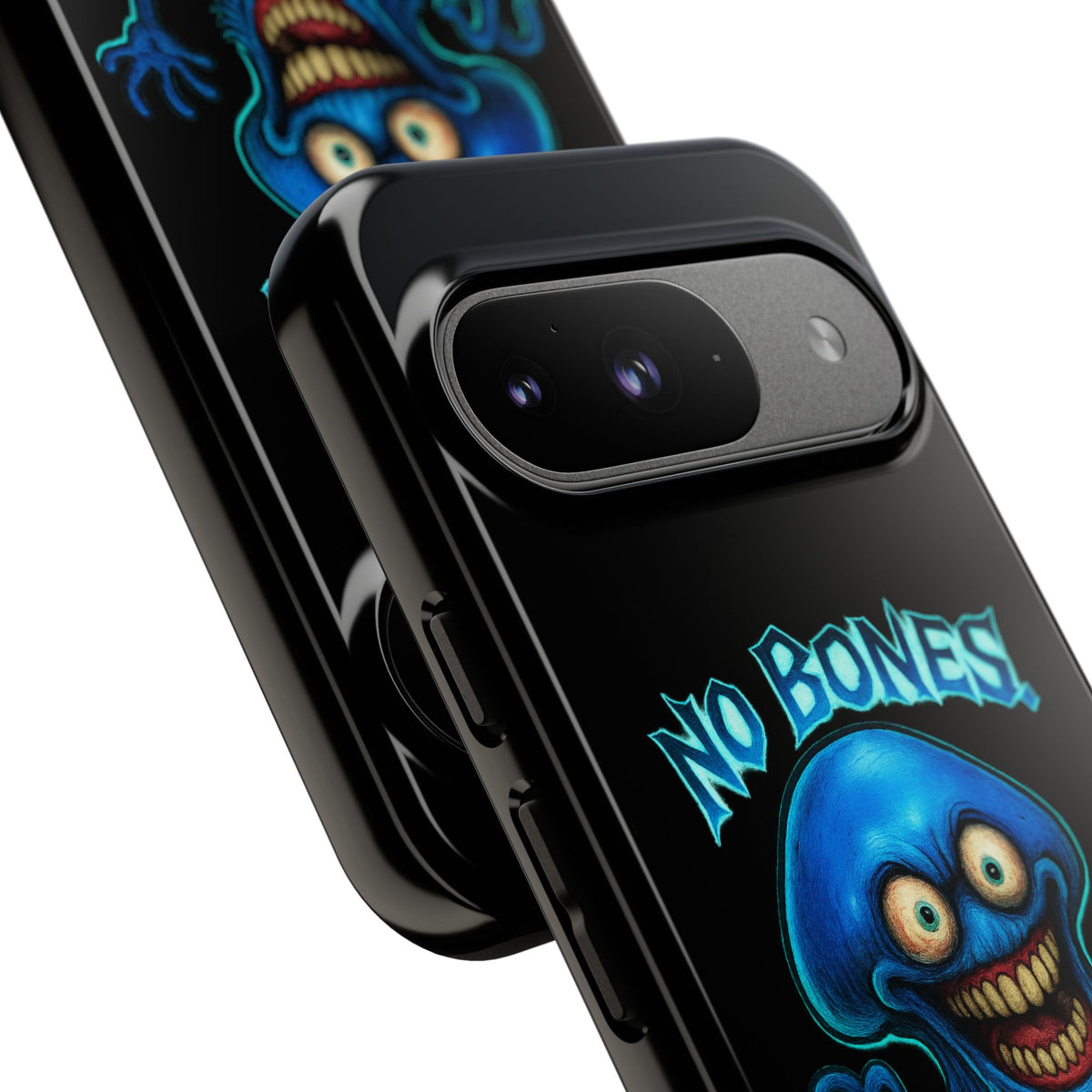 Phone Case — 'No Bones, No Chill, No Mercy' Blue Jellyfish Horror Design