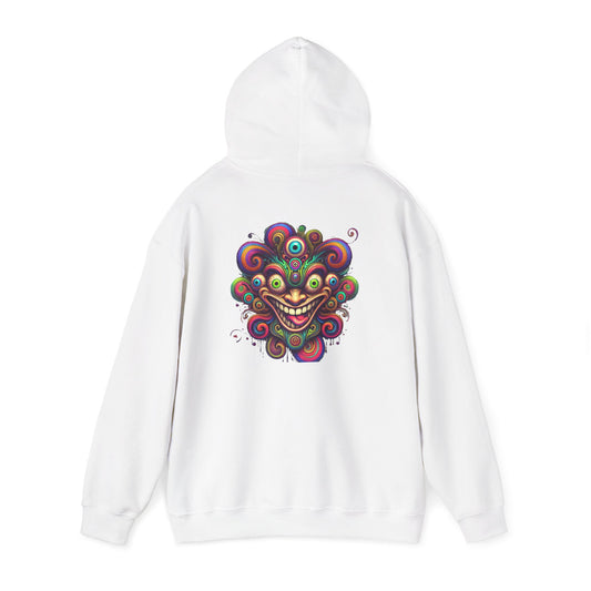 Psychedelic Smiling Jester Hoodie – Colorful Trippy Festival Sweatshirt