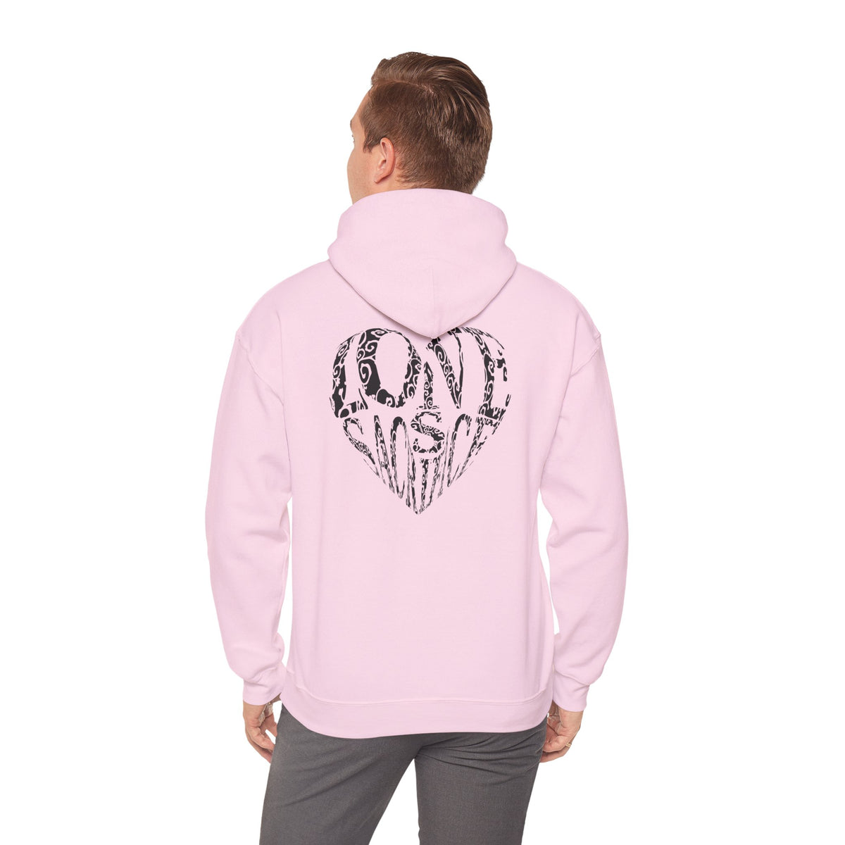 Hoodie — Black Heart Typography “Love” Graphic Pullover