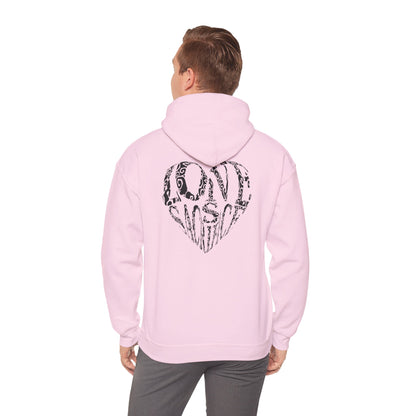 Hoodie — Black Heart Typography “Love” Graphic Pullover