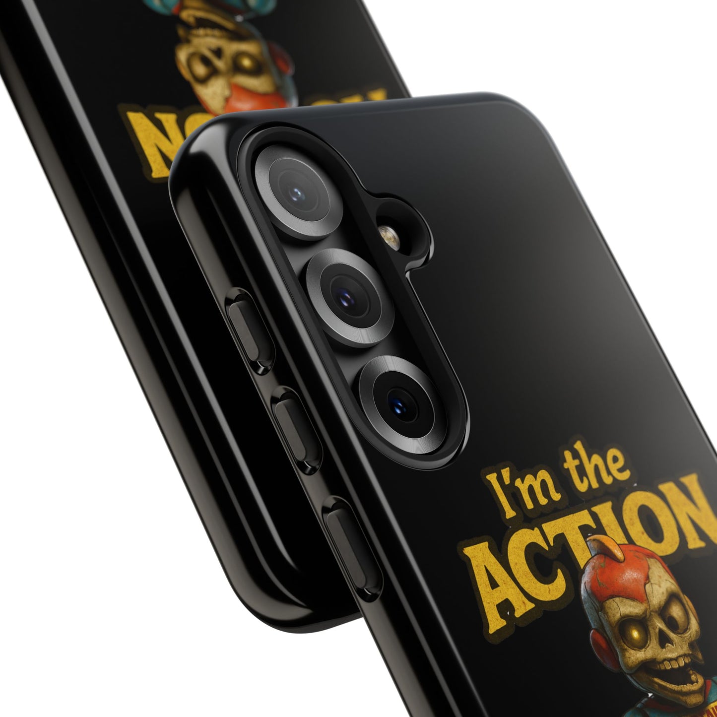Action Figure Phone Case — "I'm the Action" Retro Skull Toy Design