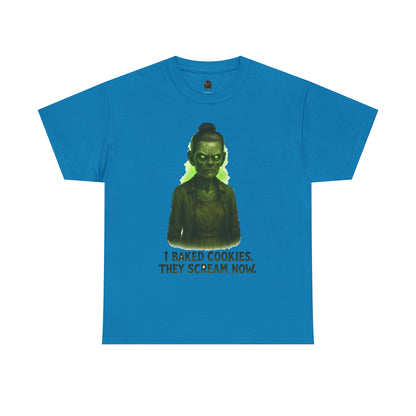 Creepy Green Girl Illustration T-Shirt | I Baked Cookies They Scream Now