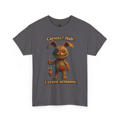 Creepy Bunny Holding Carrot Tee | I Crave Screams Horror Shirt