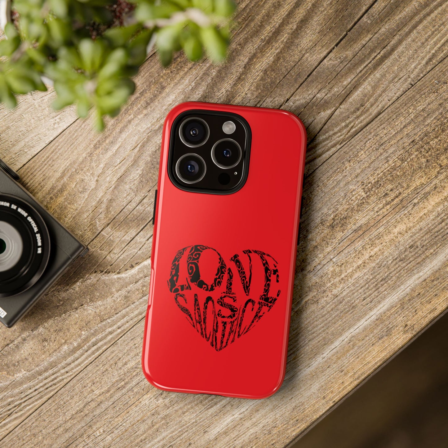 Red 'Love Justice' Heart Phone Case — Protective iPhone Cover, Valentine’s Gift