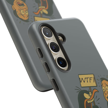 Phone Case - Cartoon Penguin Yelling 'WTF' at Shocked Man, Funny Protective iPhone Cover