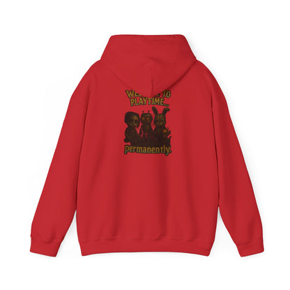 Hoodie — 'Welcome Playtime Permanently' Vintage Horror Character Back Graphic