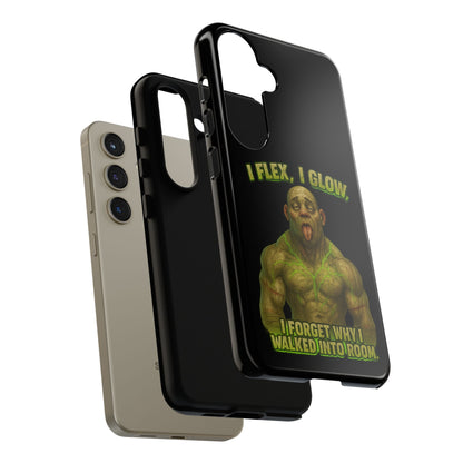 Funny Glow Gym Phone Case — "I Flex, I Glow" Humorous Bodybuilder Design