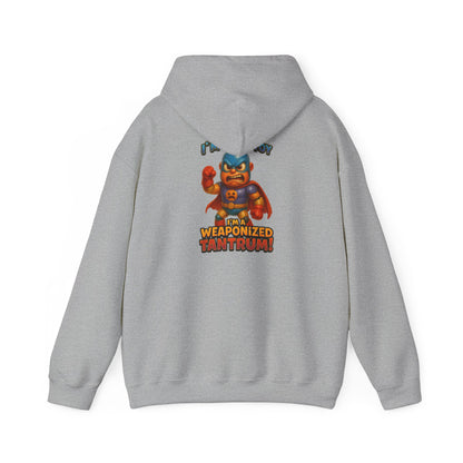 Weaponized Tantrum Hoodie — Funny Superhero Cat Graphic Sweatshirt