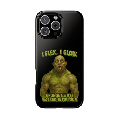 Funny Glow Gym Phone Case — "I Flex, I Glow" Humorous Bodybuilder Design