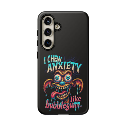 Phone Case — "I Chew Anxiety Like Bubblegum" Retro Monster Design