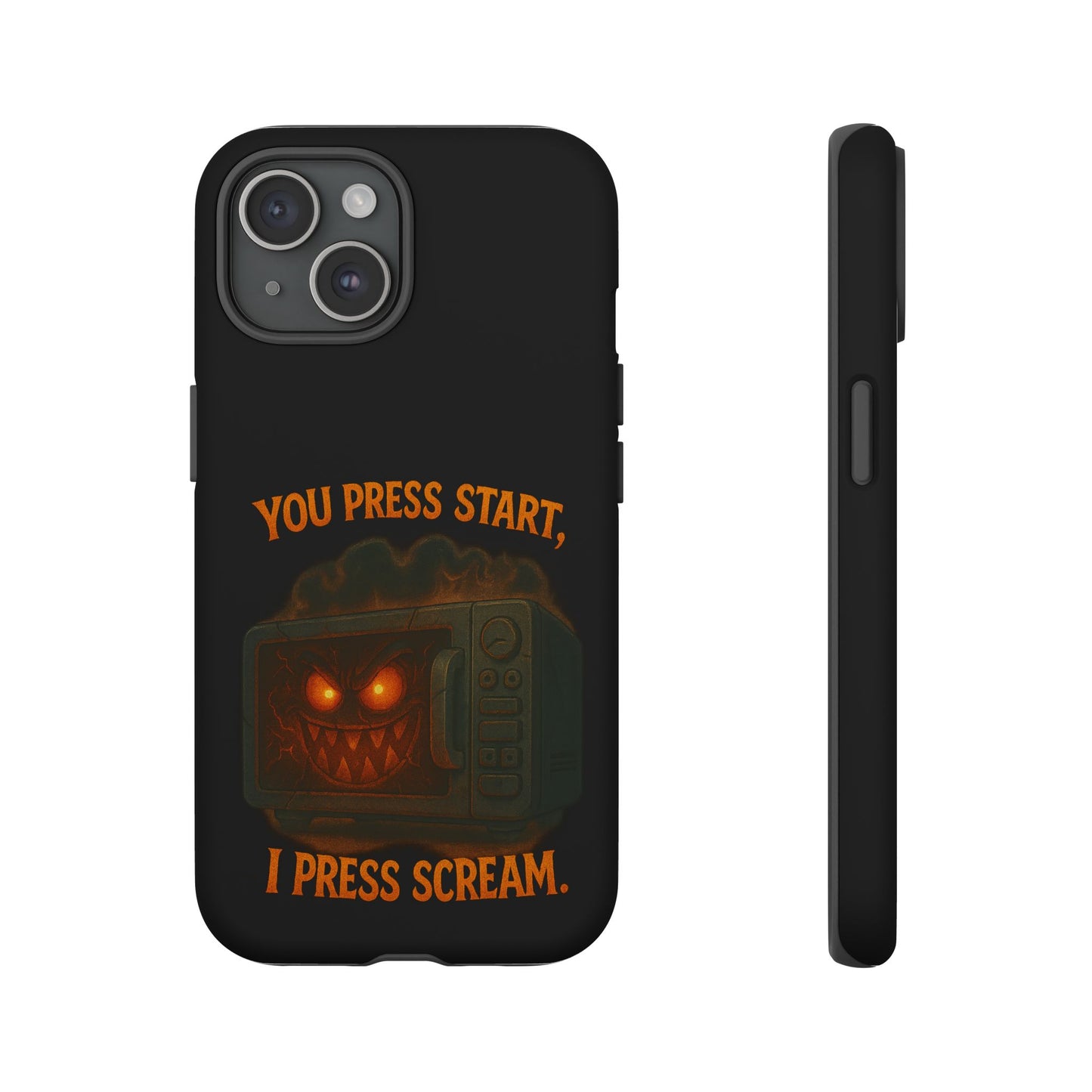 Phone Case — "You Press Start, I Press Scream" Spooky Retro Game Controller Design
