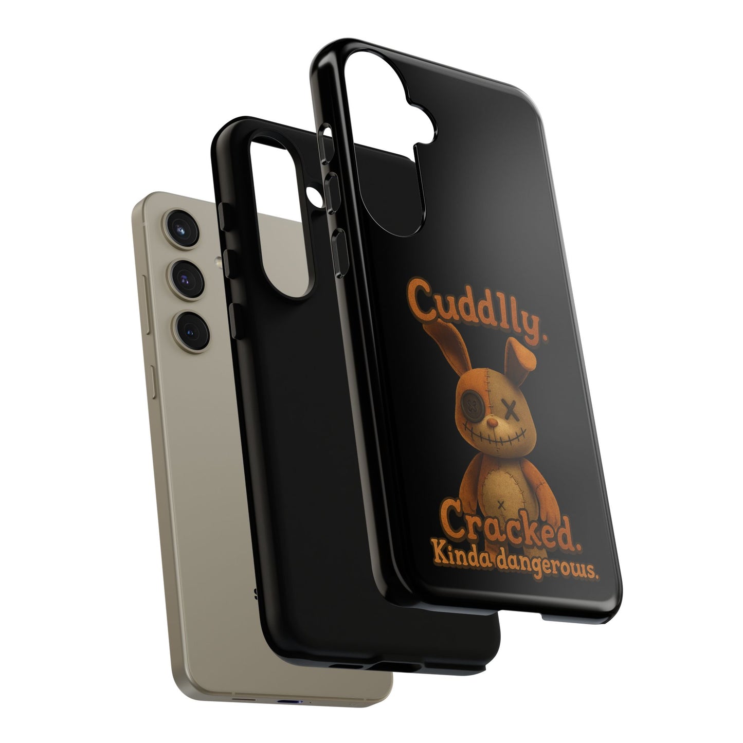 Phone Case — "Cuddly. Cracked. Kinda Dangerous." Cute Creepy Bunny Protective Case