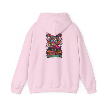 Hoodie — "I Did This Because the Voices Told Me to" Retro Horror Graphic
