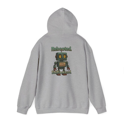 Robot Graphic Hoodie — "Rebooted. Socially Awkward." Retro Cute Robot Back Print