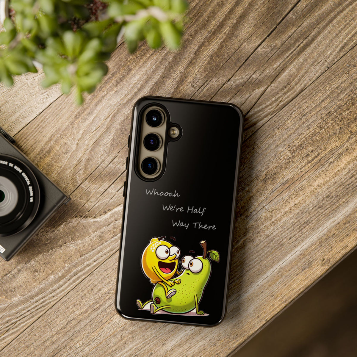 Phone Case - Playful Pear & Lemon Illustration with “Whooah We're Half Way There”