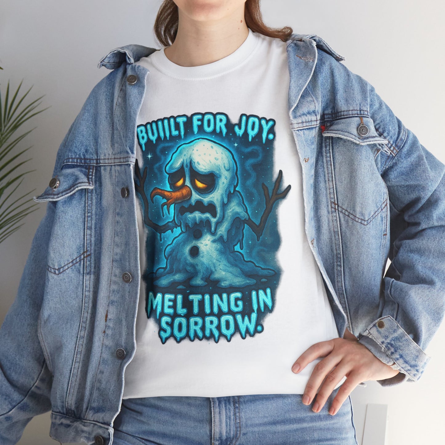 Melting Snowman T-Shirt — "Built for Joy, Melting in Sorrow" Graphic Tee