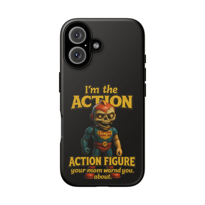 Action Figure Phone Case — "I'm the Action" Retro Skull Toy Design