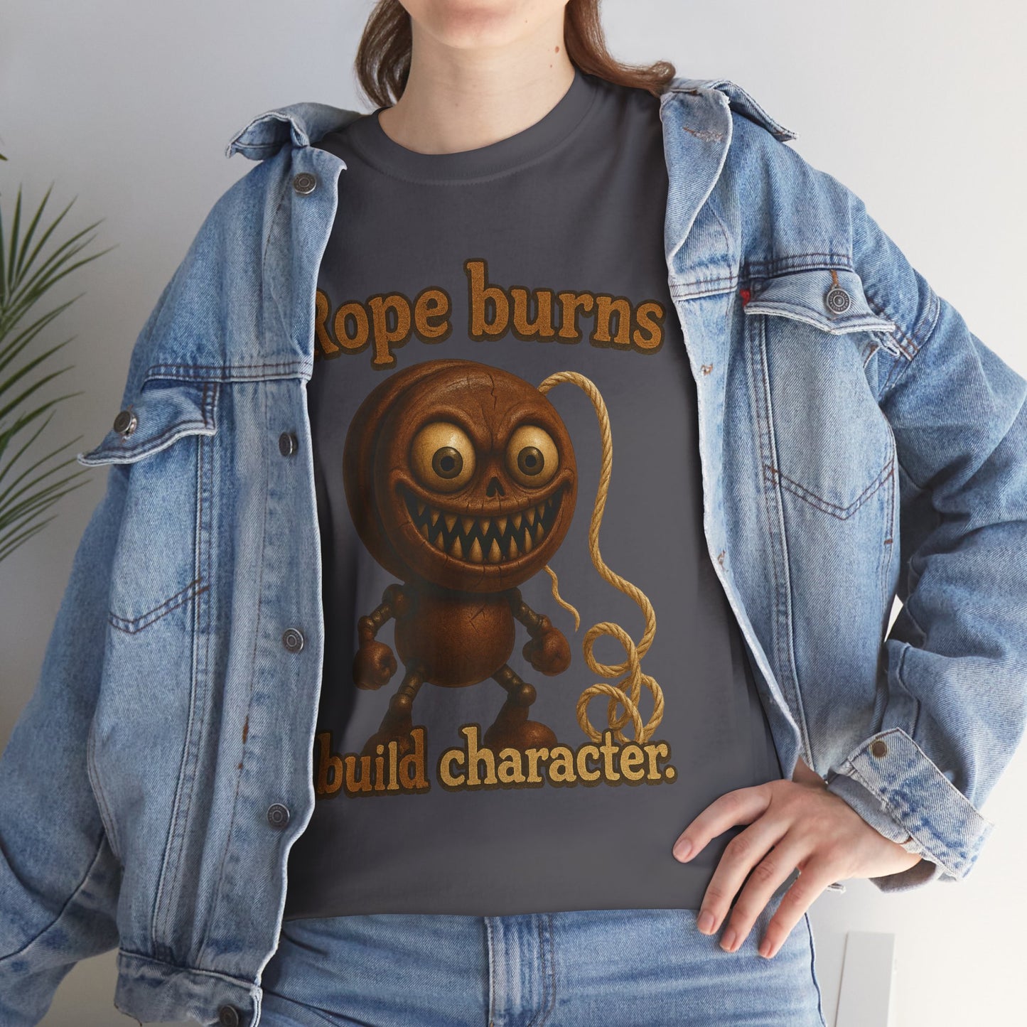 Rope Burns Built Character Tee | Creepy Smiling Doll Illustration