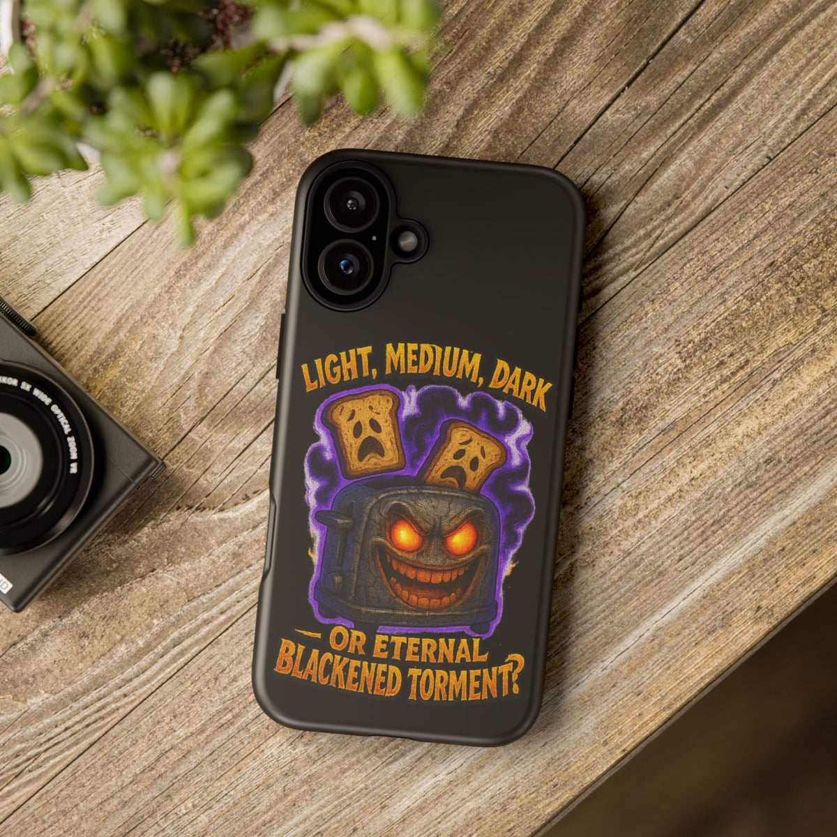 Phone Case — 'Light, Medium, Dark or Eternal Blackened Torment?' Spooky Toast & Toaster Horror Design