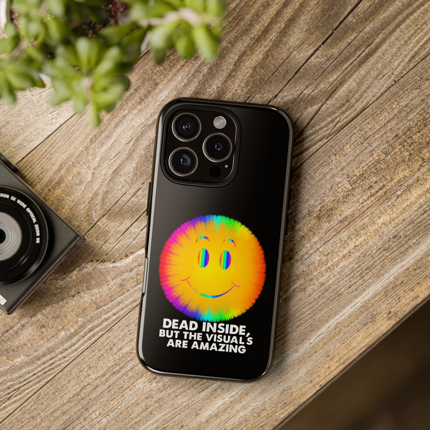 Phone Case — 'Dead Inside, But the Visuals Are Amazing' Rainbow Smiley