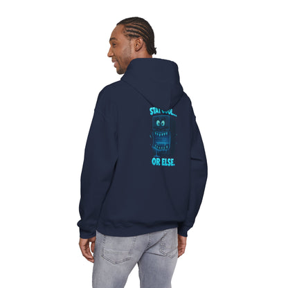 Retro Fridge Cabinet Hoodie — 'Stay in Line or Else' Graphic Pullover