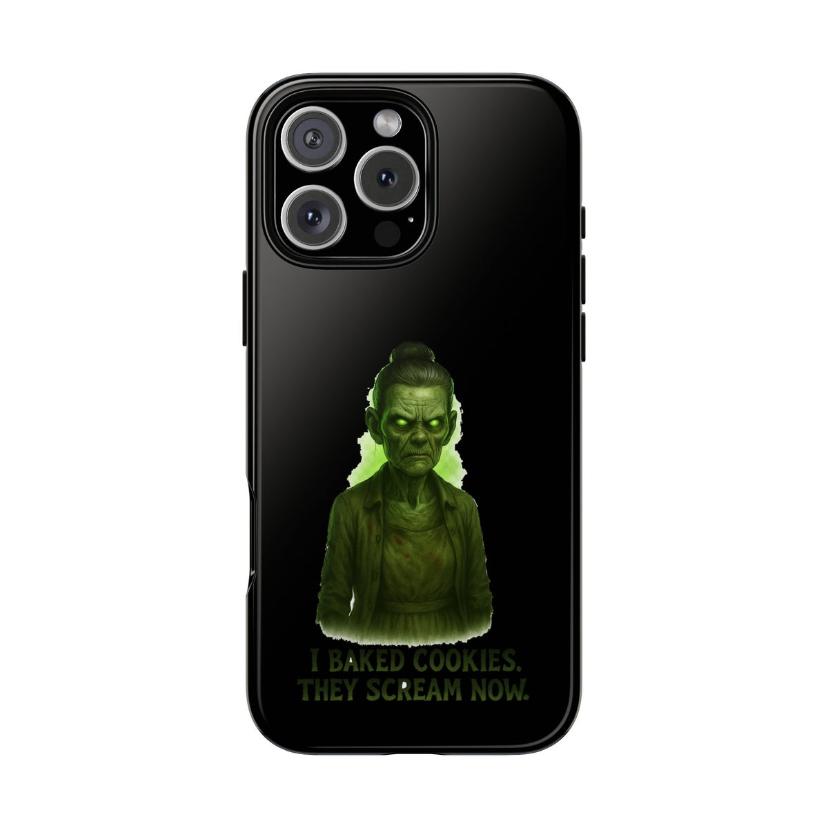 Spooky Green Ghost Phone Case — "I Baked Cookies, They Scream Now" Horror iPhone Cover