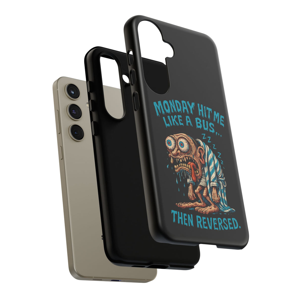 Phone Case — "Monday Hit Me Like a Bus... Then Reversed" Funny Grotesque Zombie Design