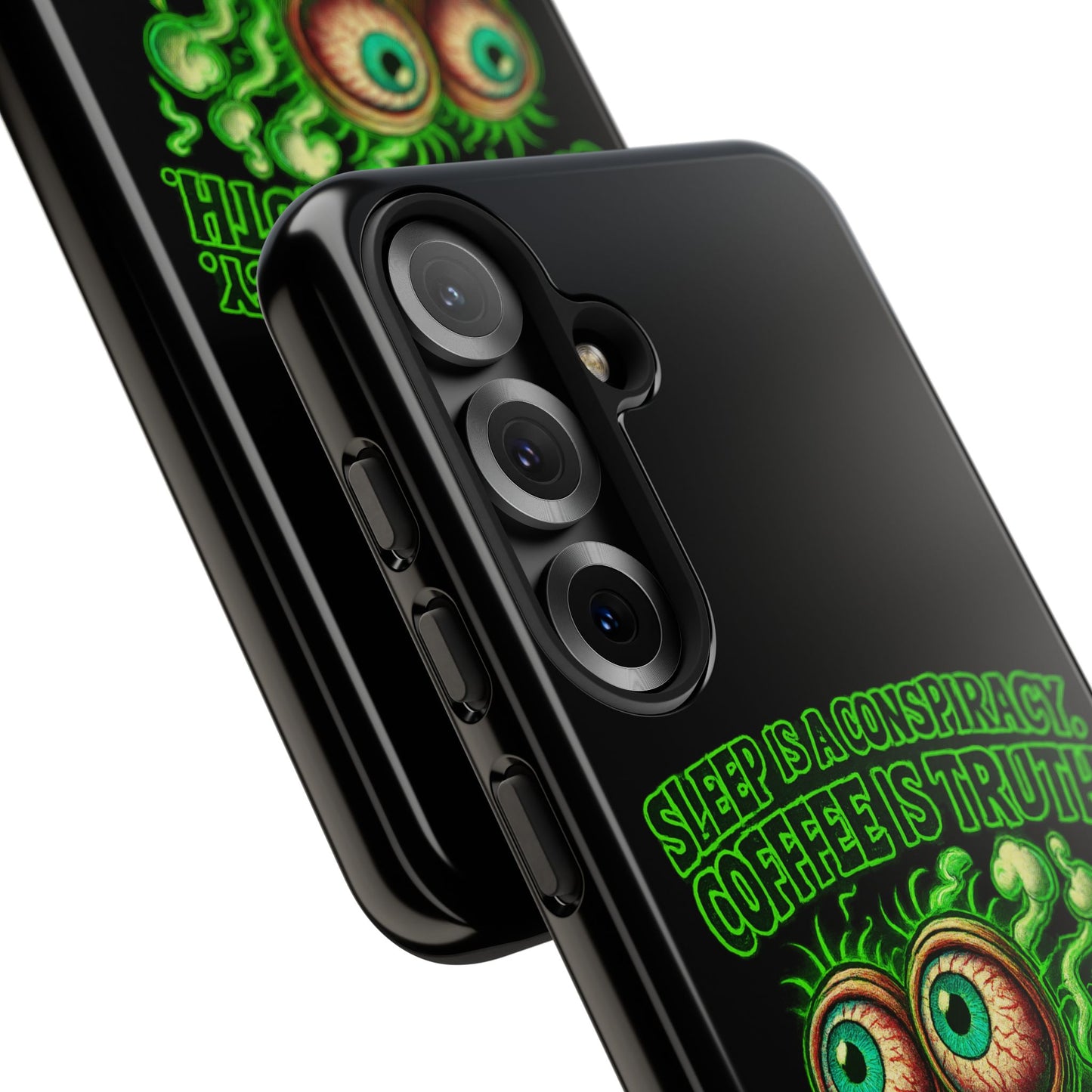 Phone Case — “Sleep Is a Conspiracy, Coffee Is Truth” Retro Monster Design
