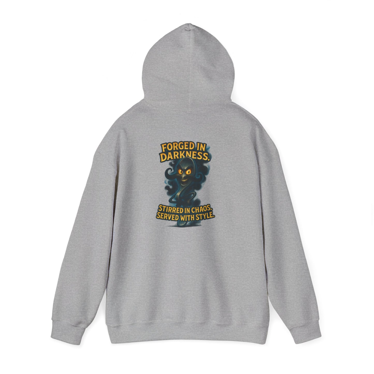 Darkness Stirred Hoodie — Vintage Cat Illustration "Poured in Darkness, Stirred in Chaos, Served with Style"