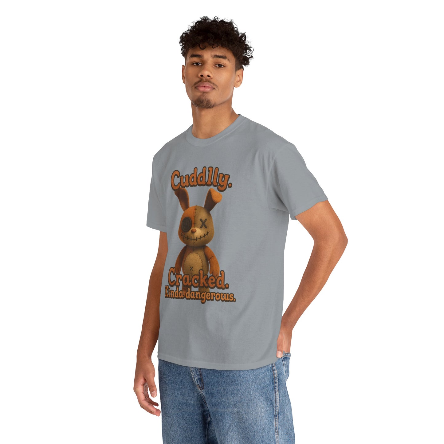 T‑Shirt — "Cuddly. Cracked. Kinda dangerous." Distressed Bunny Graphic Tee