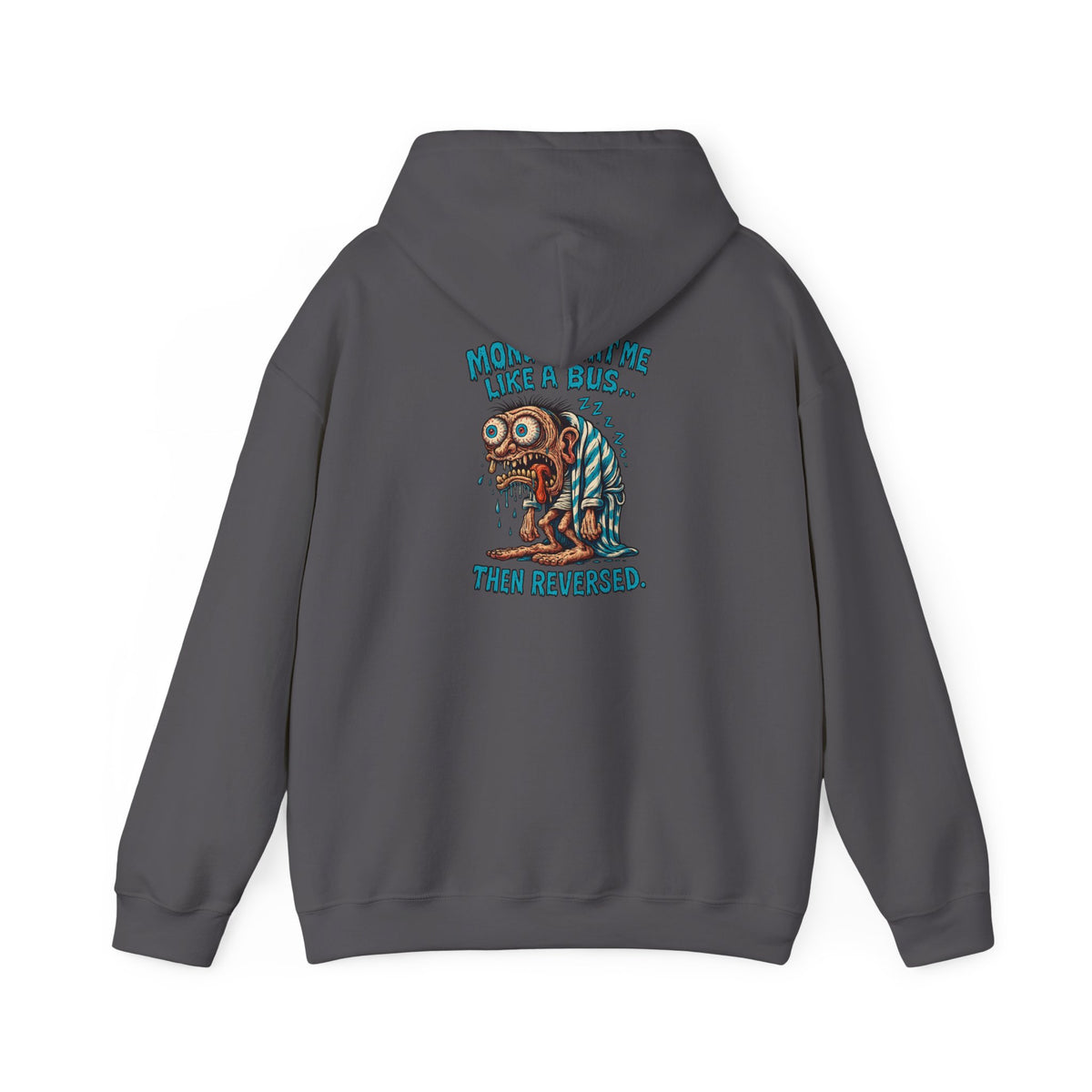 Hoodie — "Monday Hit Me Like a Bus... Then Reversed" Retro Skull Graphic Hoodie