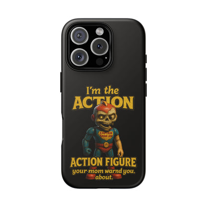 Action Figure Phone Case — "I'm the Action" Retro Skull Toy Design