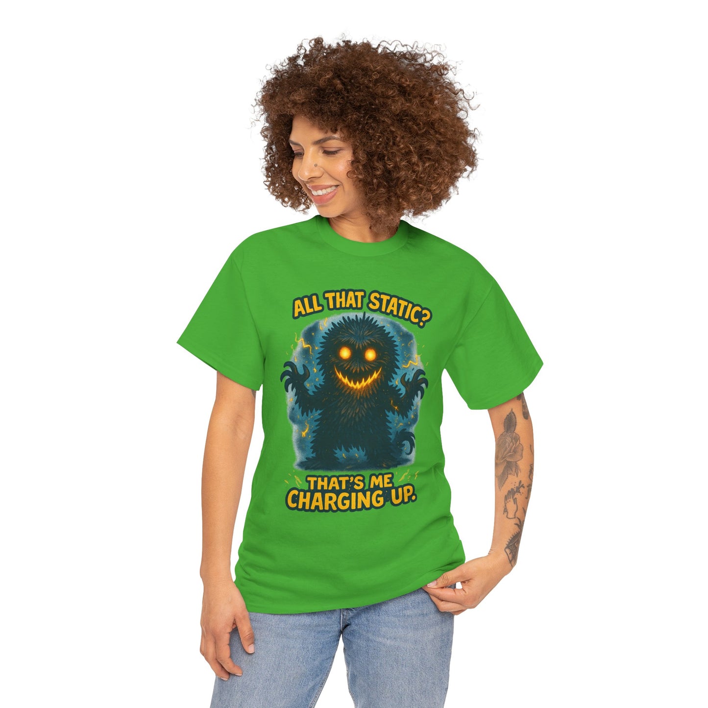 All That Static Monster, T-Shirt | Funny Electric Charging Graphic