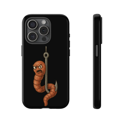 Angry Worm on Hook Phone Case – Funny Fishing Humor Protective Cover